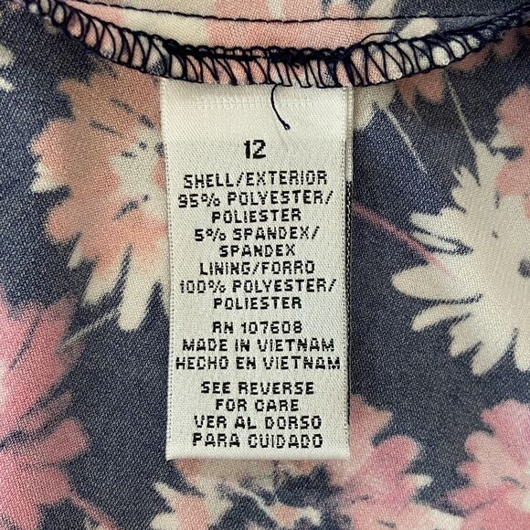 Karin Stevens Navy Blue & Pink Floral Knit Lace Waist Dress Women's size 12 - Picture 8 of 9